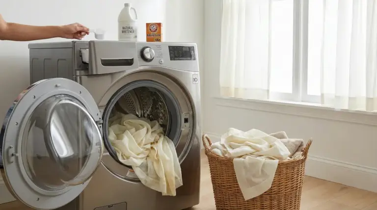 Tende chiare messe in lavatrice con prodotti naturali per il bucato