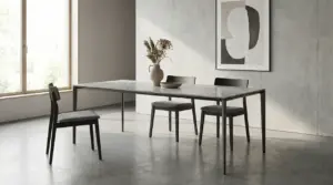Tavolo di design moderno con quattro sedie in una sala minimalista