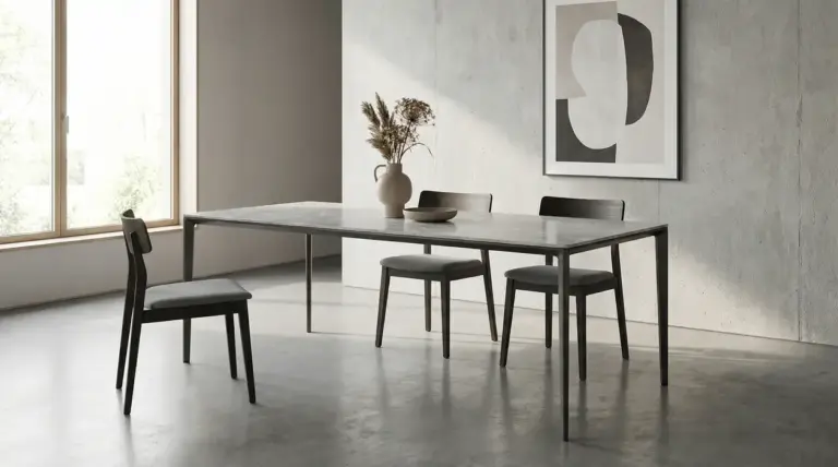 Tavolo di design moderno con quattro sedie in una sala minimalista